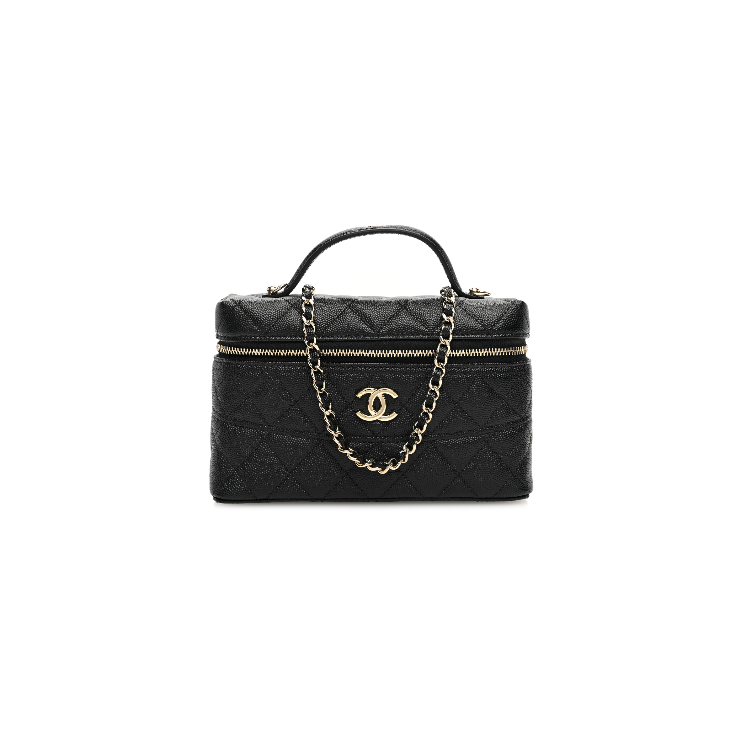 Ch*el caviar quilted long cc vanity clutch with chain black (19.5*17*5cm)